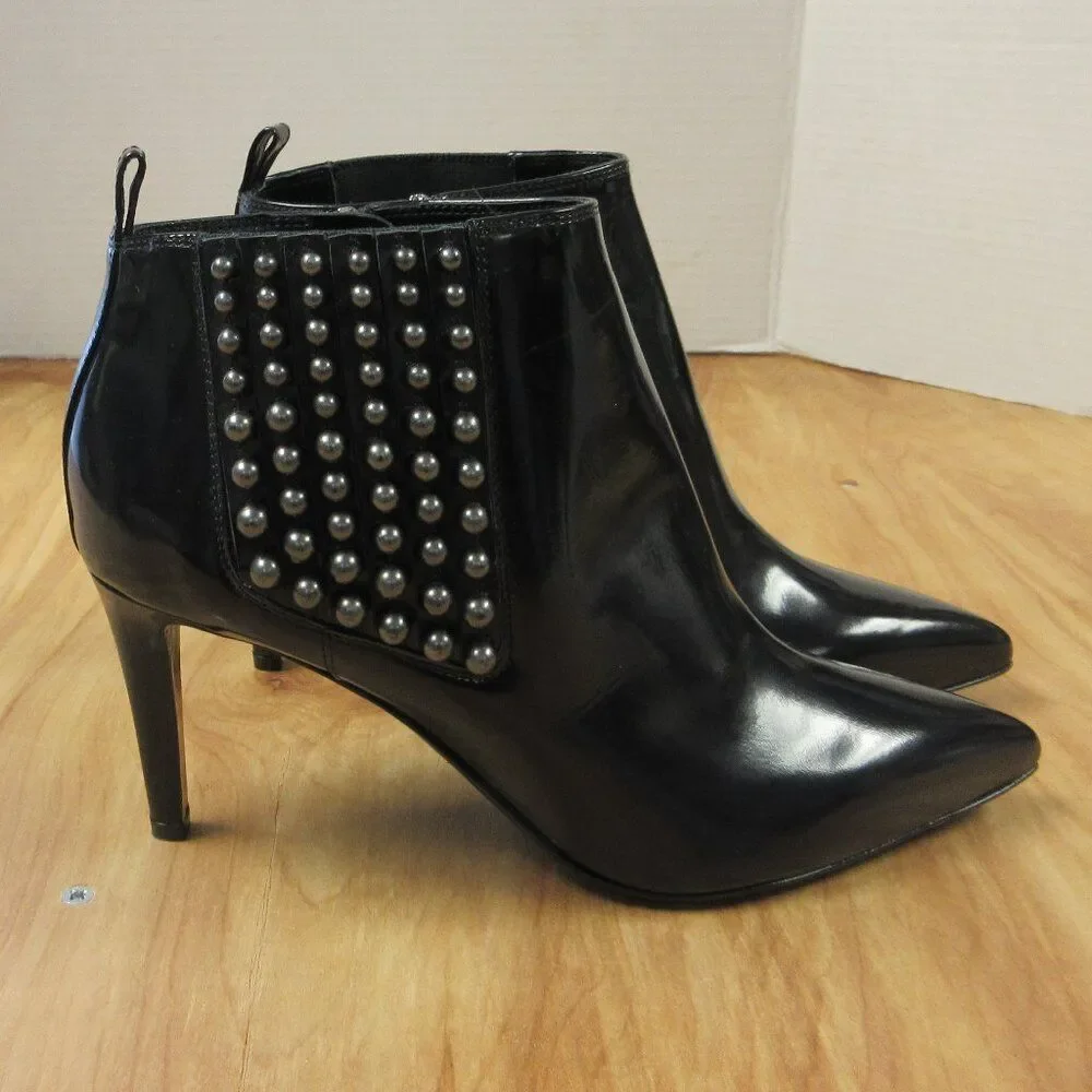 SERGIO ROSSi Black Pearl Pointed Toe High Heeled Ankle Boots Booties Sz 38 Shoes